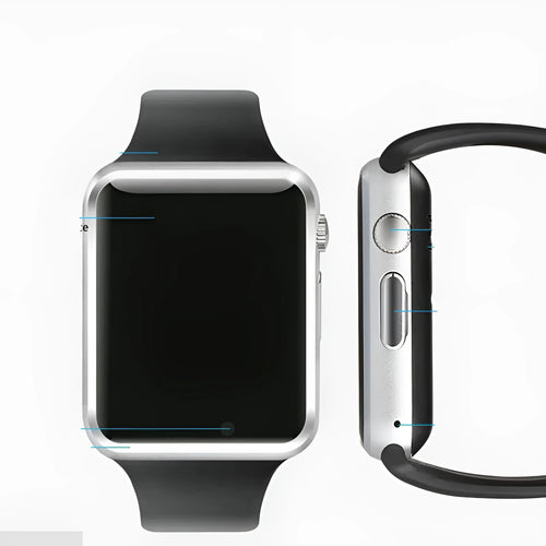 A1 Smart Watch in multiple colours on wrist showing 1.54-inch touch screen and camera.