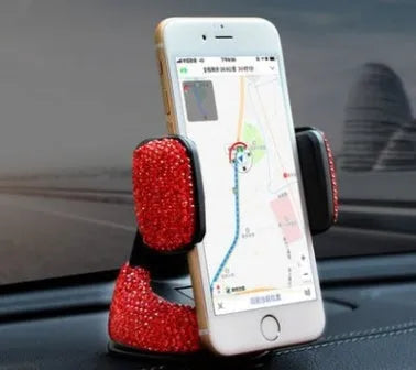 Dual-use car phone rack with rhinestone finish, 360-degree rotation, air vent or dashboard mount, five colours