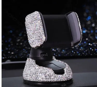 Dual-use car phone rack with rhinestone finish, 360-degree rotation, air vent or dashboard mount, five colours