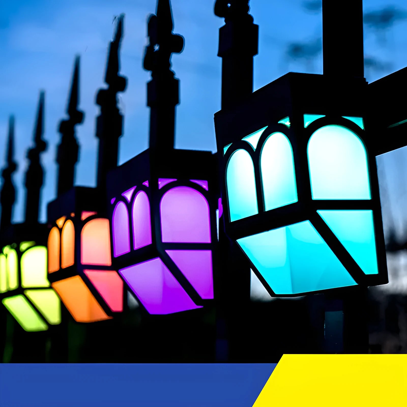 Solar wall lamp mounted on outdoor fence with IP67 waterproof rating and compact 90x122mm dimensions