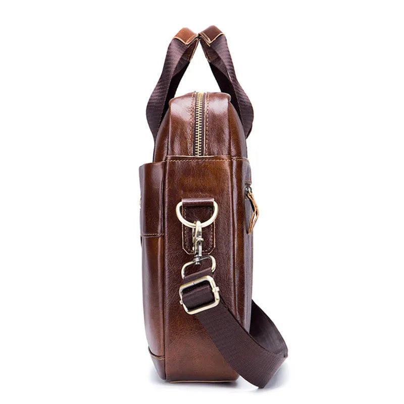 Captain Cattle top-layer cowhide leather horizontal square laptop briefcase in brown