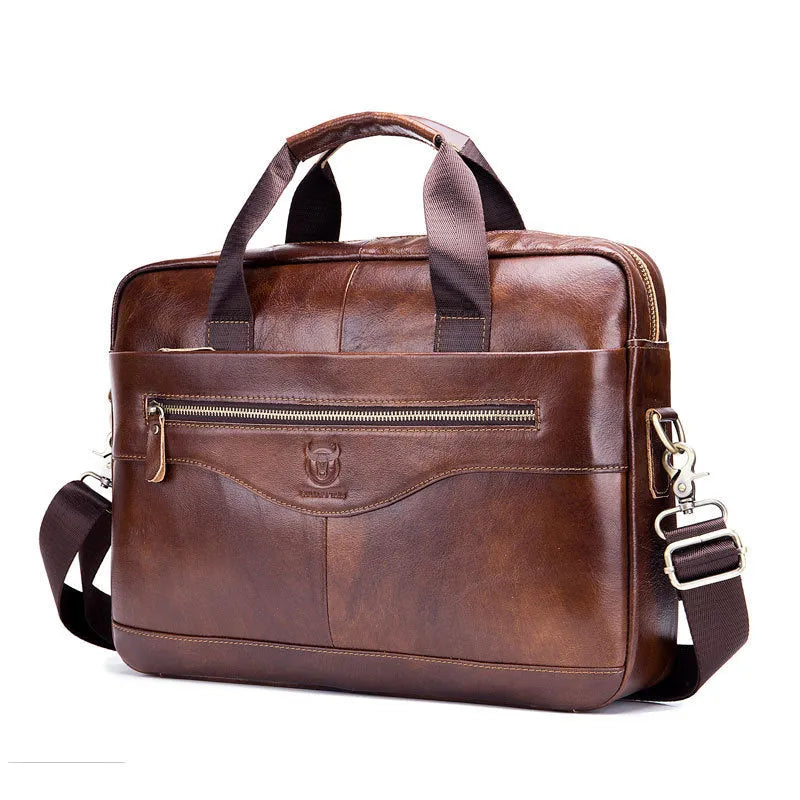 Captain Cattle top-layer cowhide leather horizontal square laptop briefcase in brown