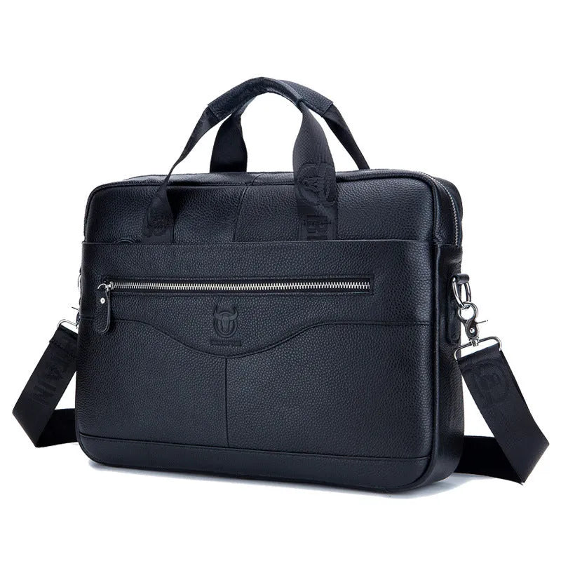 Captain Cattle top-layer cowhide leather horizontal square laptop briefcase in brown