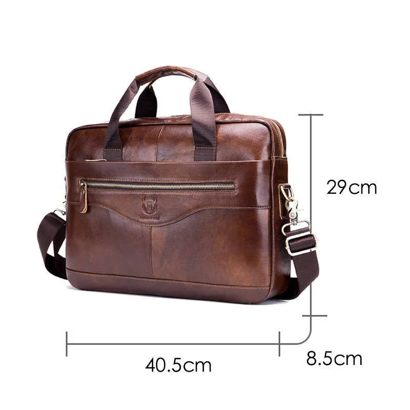 Captain Cattle top-layer cowhide leather horizontal square laptop briefcase in brown