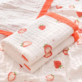 Newborn baby bath towel in pure cotton gauze, 110x110cm, six-layer construction, printed design, available in multiple colours