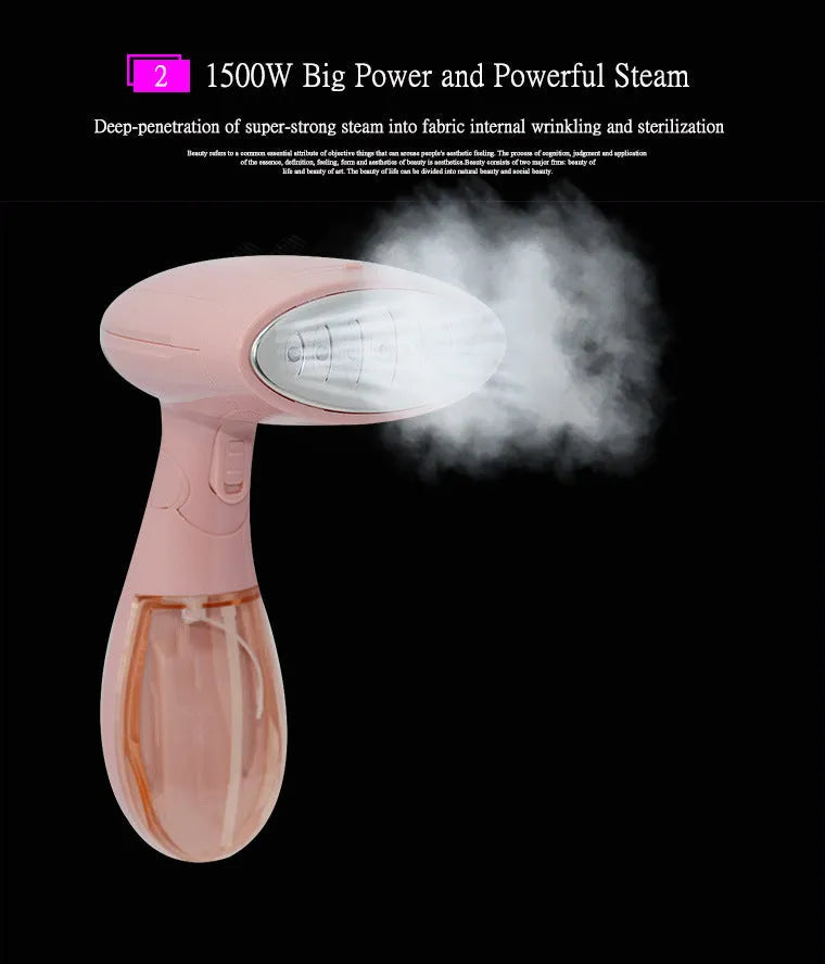 Pink Sokany handheld steam ironing brush with 1500W power rating and EU plug