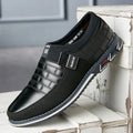 Men's black leather casual low-top shoes shown in sizes 38 to 48.