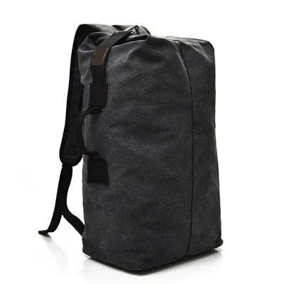 Canvas outdoor climbing backpack in khaki large size with double shoulder straps and car-suture detailing