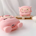 Silicone cartoon pig earphone case with hook for Apple AirPods 1, 2, and Pro 3 in pink