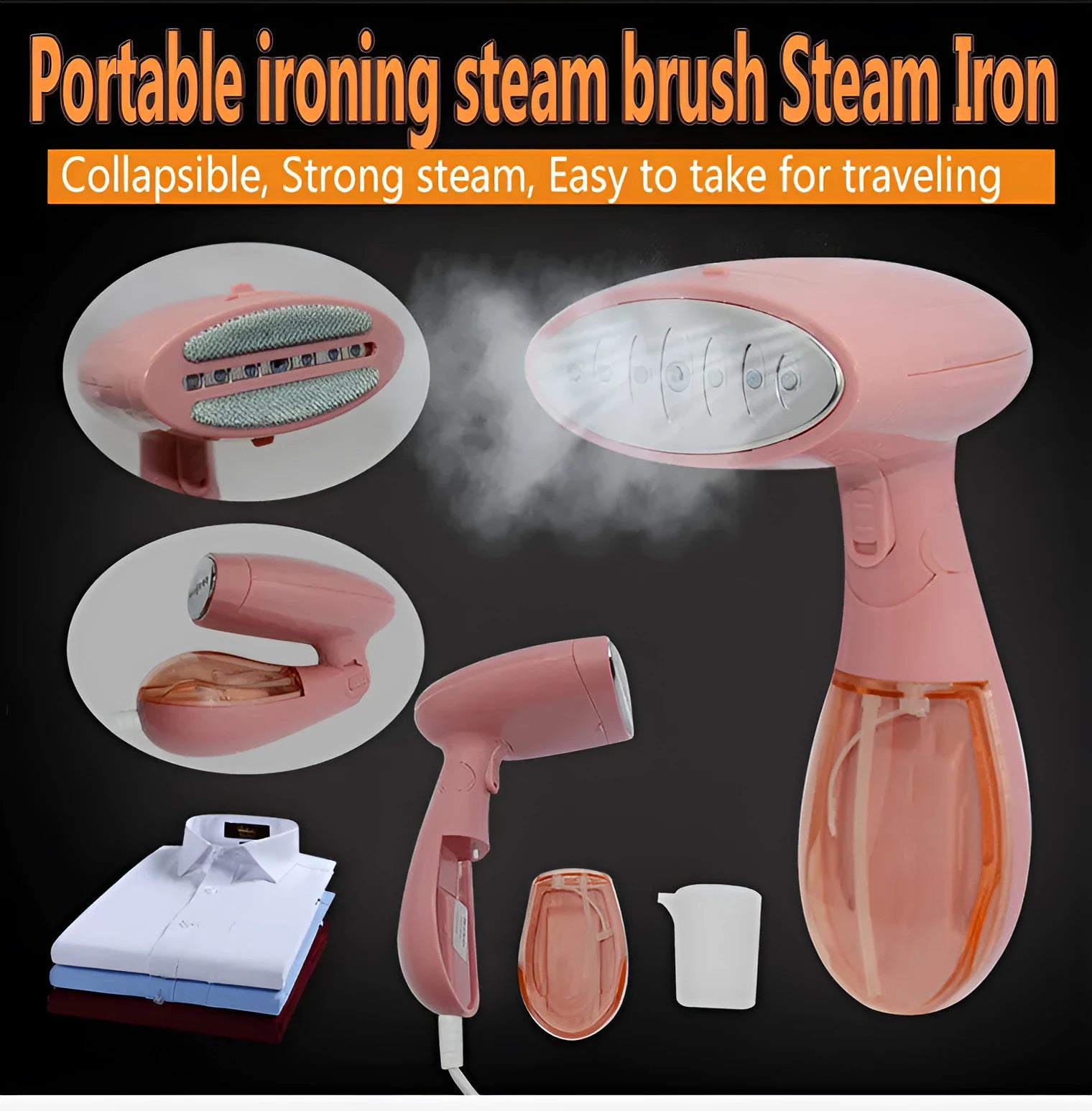 Pink Sokany handheld steam ironing brush with 1500W power rating and EU plug