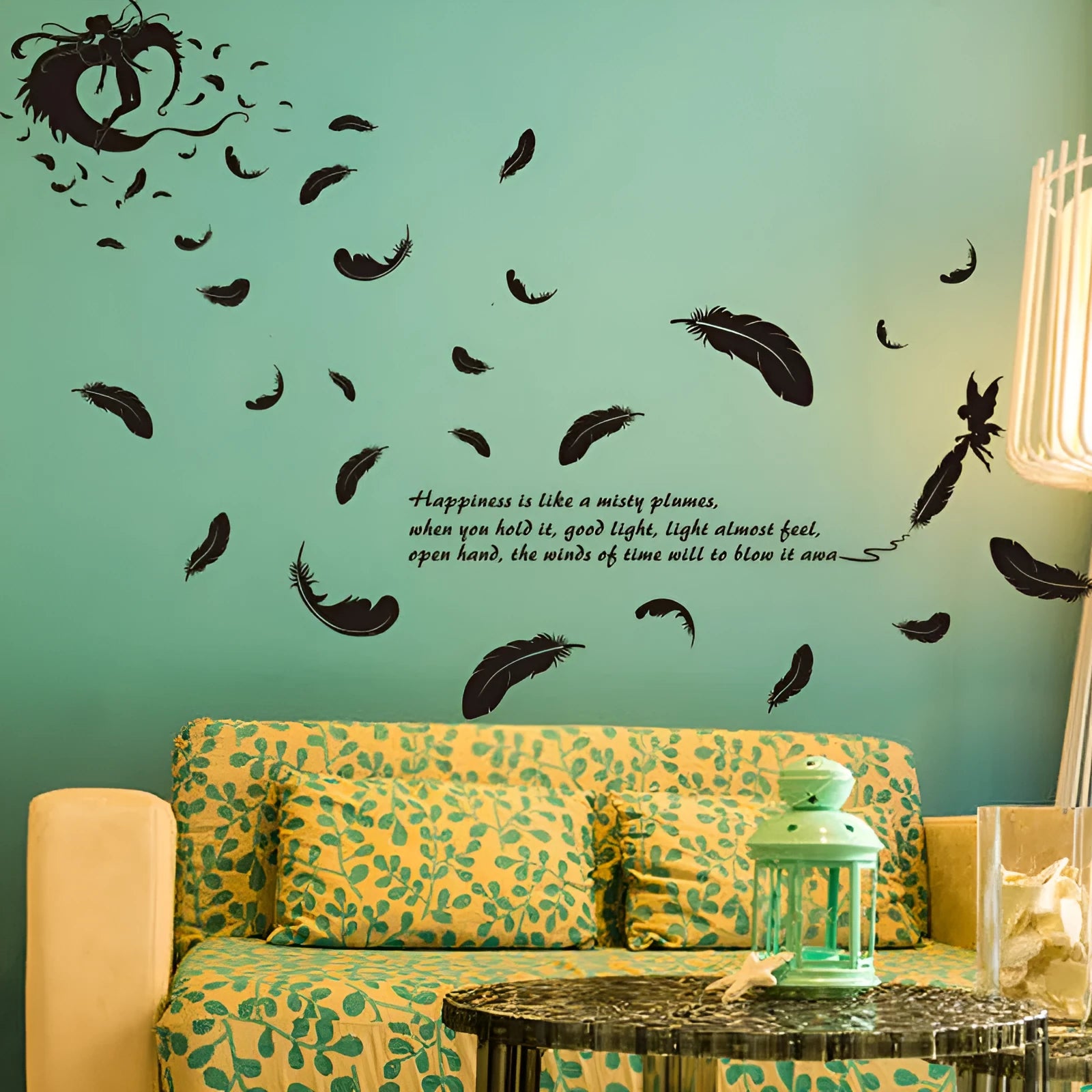 Black feather angel three generations removable wall sticker measuring 50x70cm