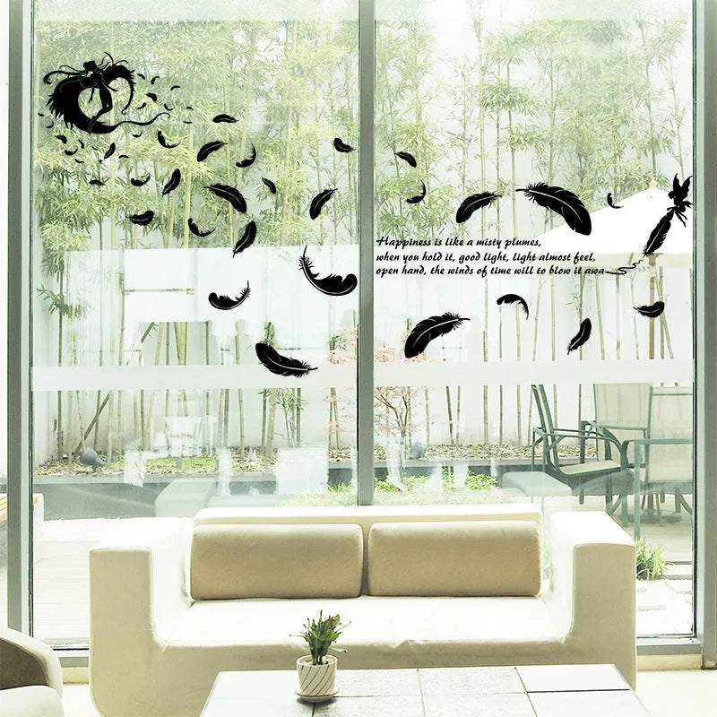 Black feather angel three generations removable wall sticker measuring 50x70cm