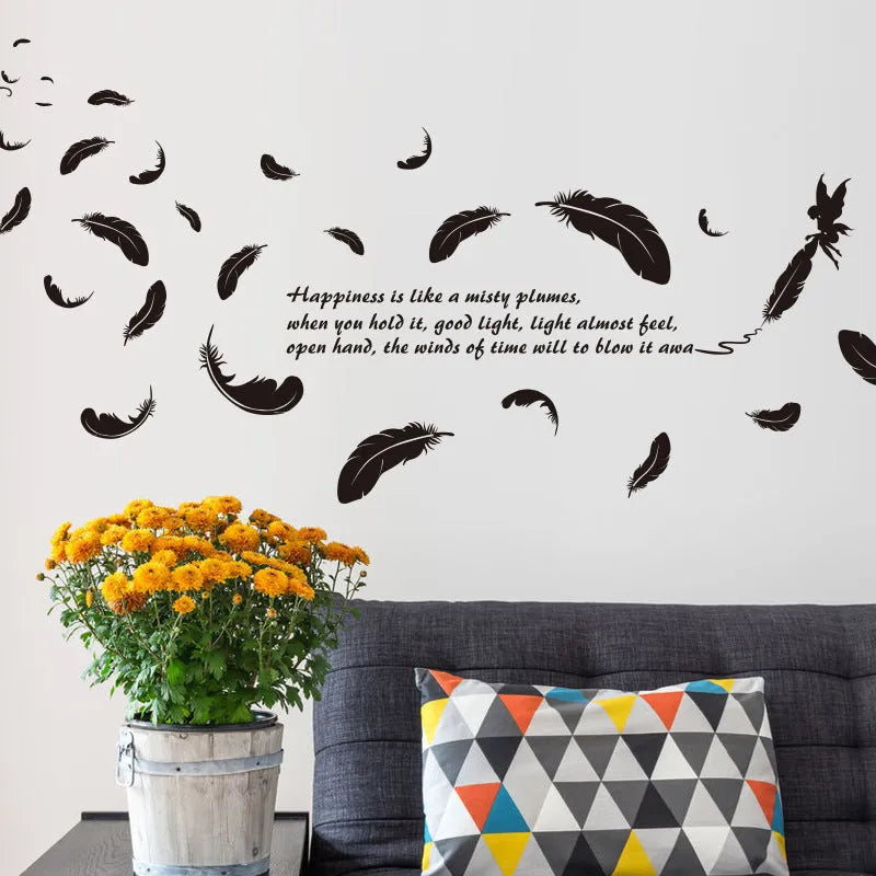 Black feather angel three generations removable wall sticker measuring 50x70cm