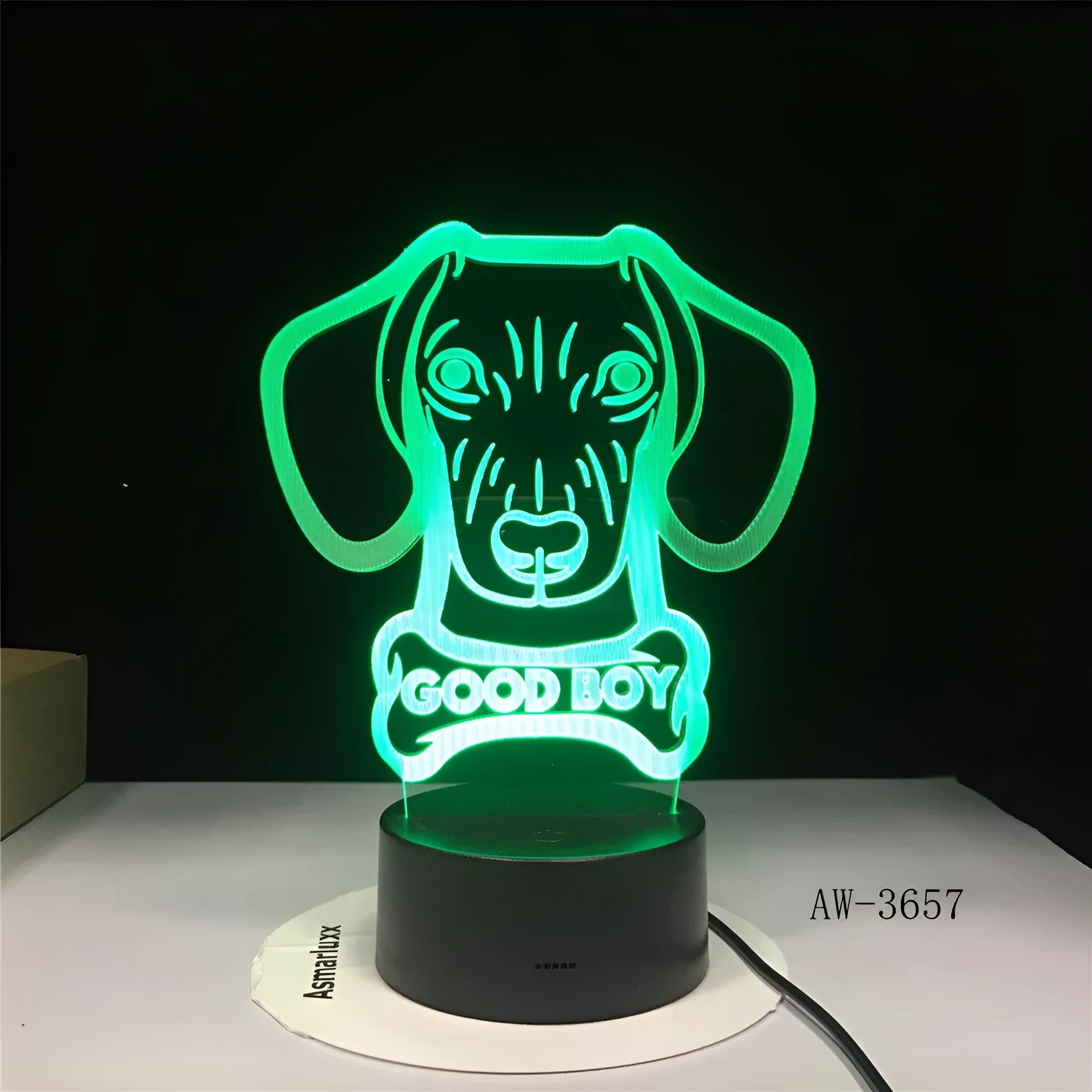 Colourful gradient remote control LED table lamp with acrylic shade on a black ABS base.