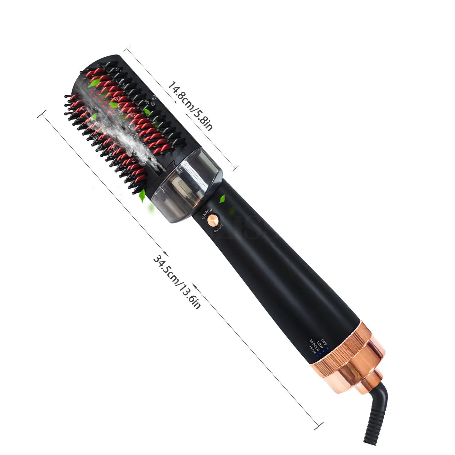 Black and pink hair styling comb with anion spray and infrared hot air technology for wet and dry hair