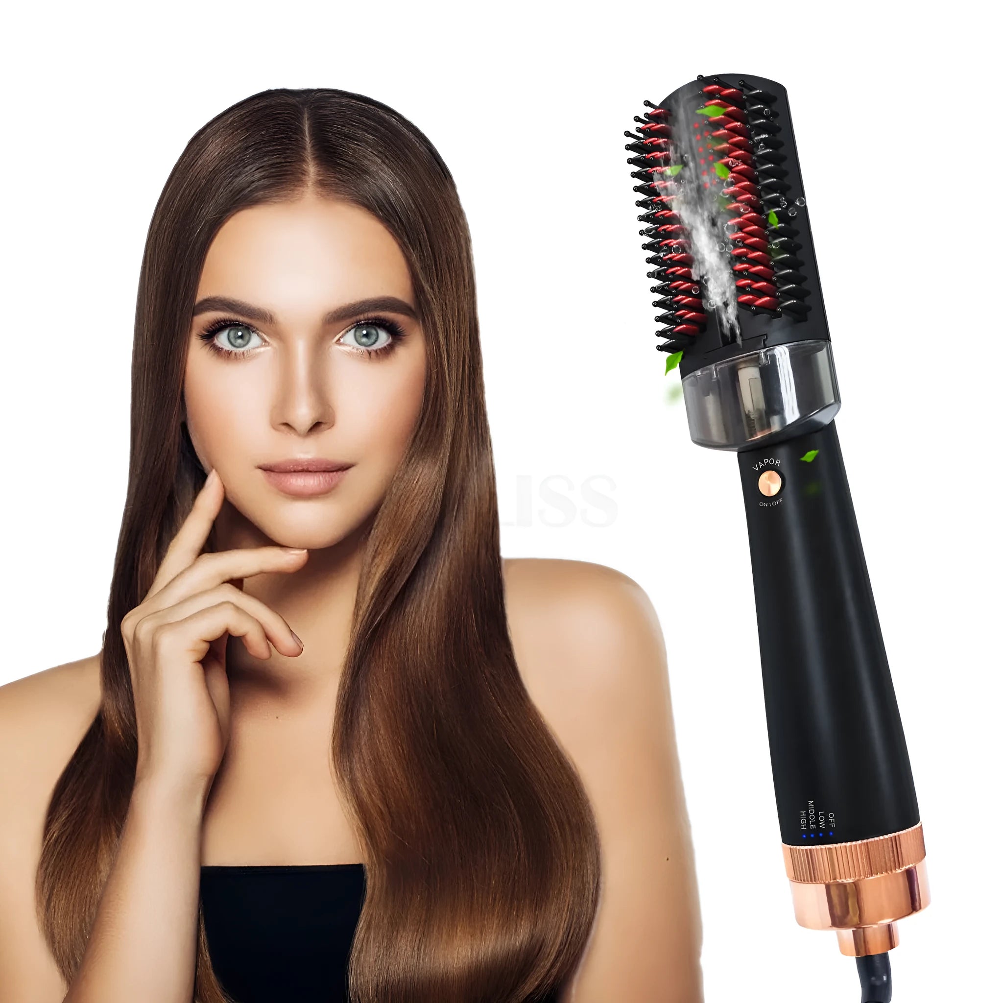 Black and pink hair styling comb with anion spray and infrared hot air technology for wet and dry hair