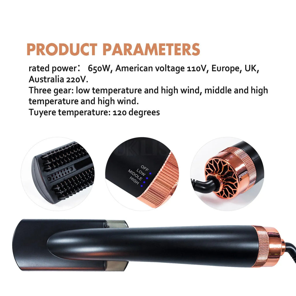 Black and pink hair styling comb with anion spray and infrared hot air technology for wet and dry hair