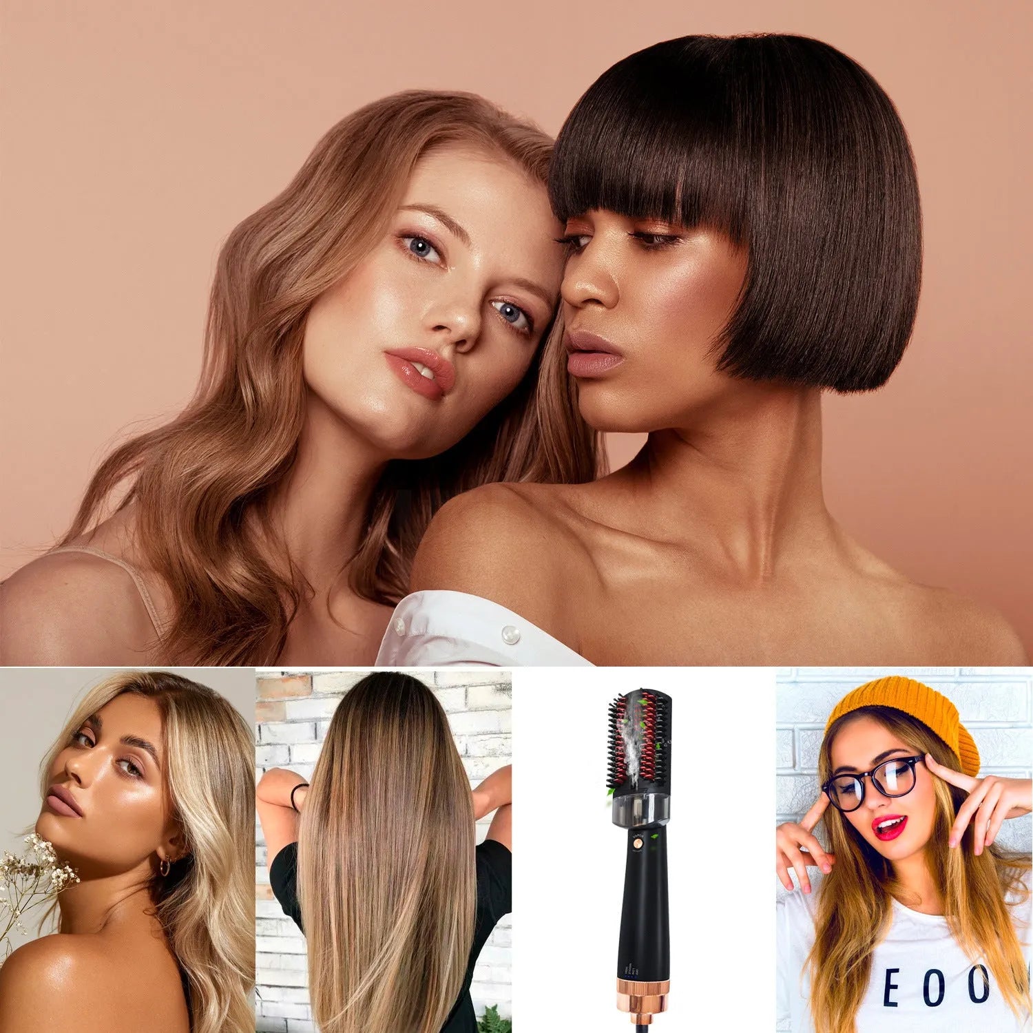 Black and pink hair styling comb with anion spray and infrared hot air technology for wet and dry hair