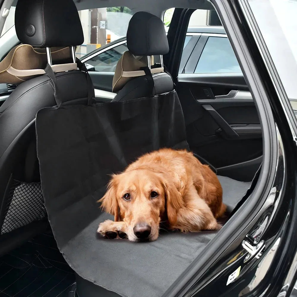 Waterproof dog kennel mat in black made from 600D Oxford cloth for car rear seat protection.