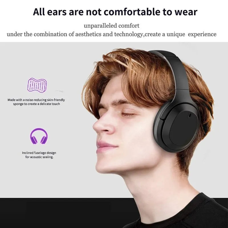 Gorsun E98 black over-ear wireless Bluetooth headphones with microphone on headband.