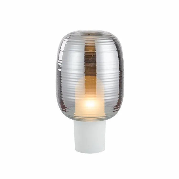 Glass table lamp with simple modern design in cognac or smoky grey colour with LED lighting