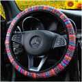 Elastic knitted car steering wheel cover, 37-38cm, in cactus sunflower leopard and rainbow prints