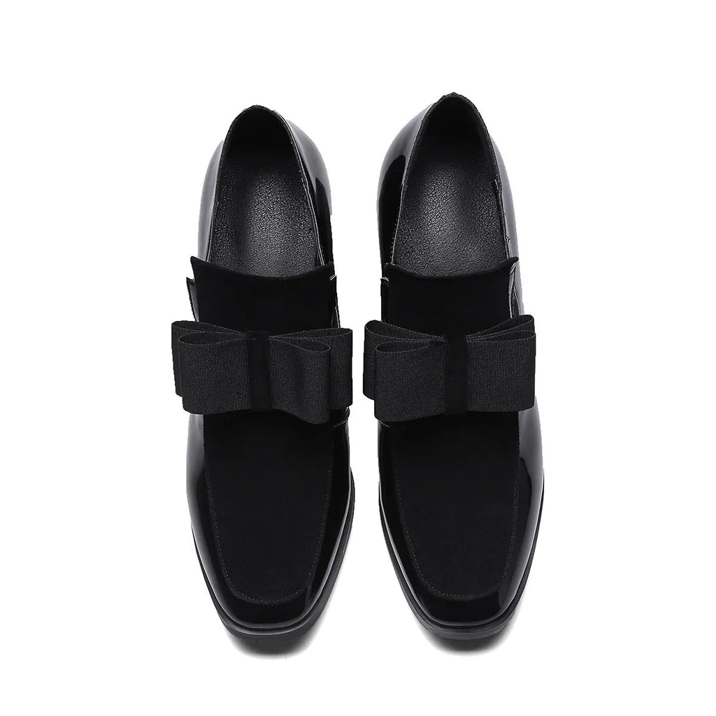 Women's black patent leather high heel shoes with thick 8cm heel and square toe