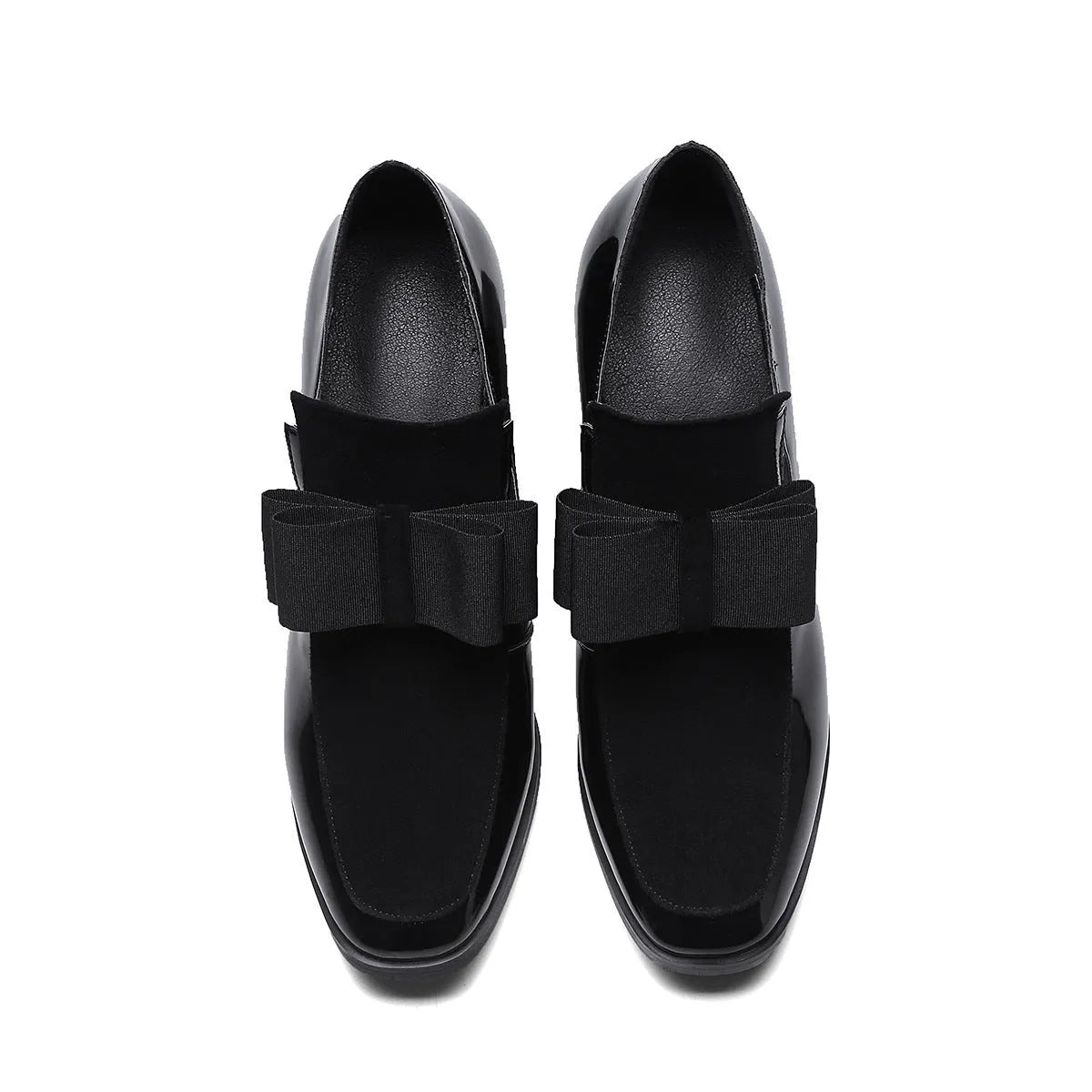 Women's black patent leather high heel shoes with thick 8cm heel and square toe