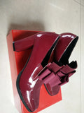 Women's black patent leather high heel shoes with thick 8cm heel and square toe
