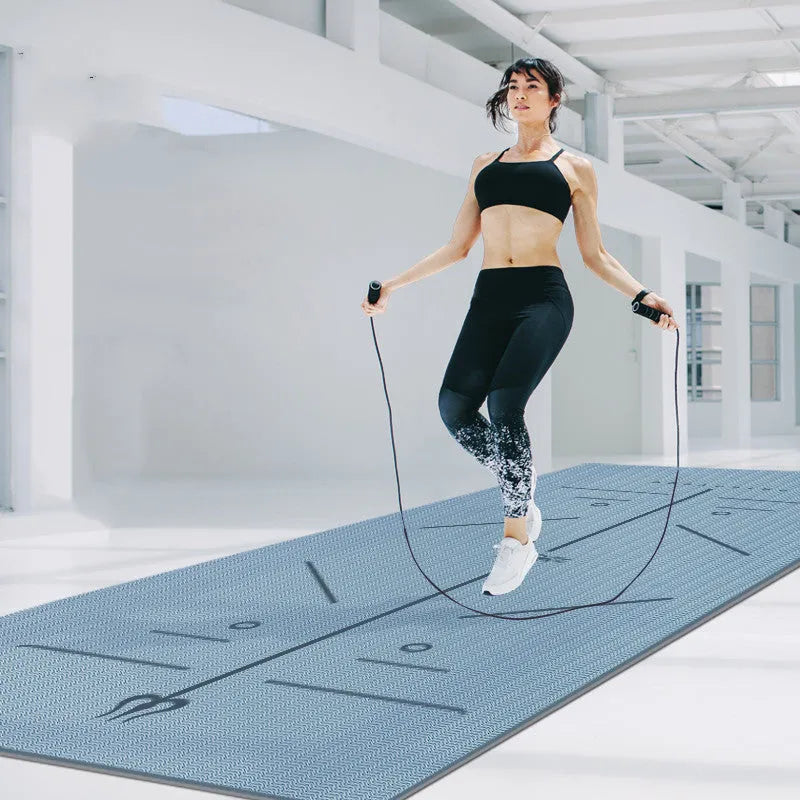 Beginner yoga mat 183cm x 80cm, 7mm non-slip STPE with asana guide line, galaxy grey and blue