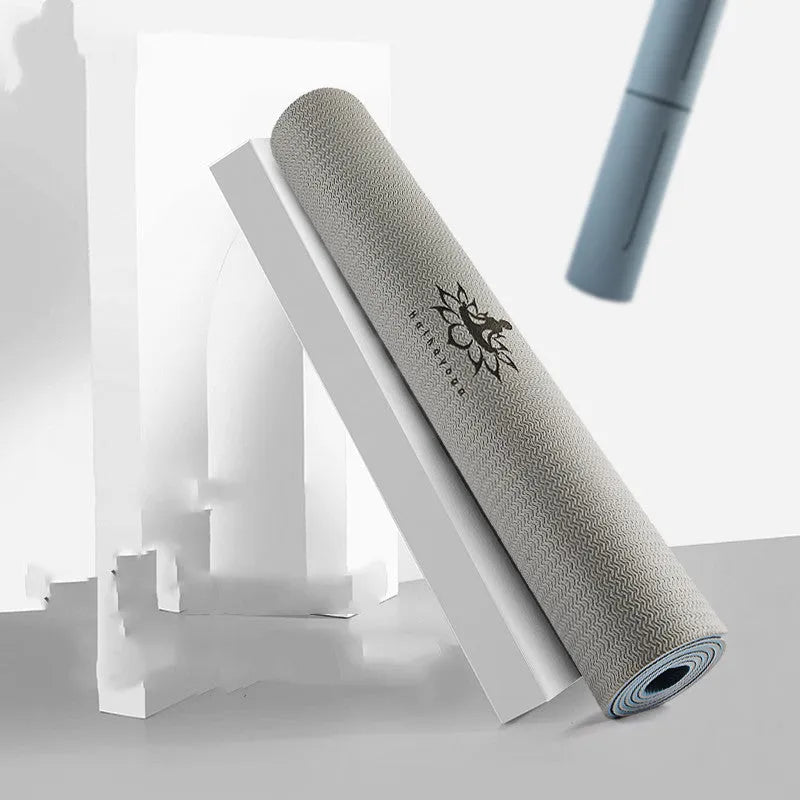 Beginner yoga mat 183cm x 80cm, 7mm non-slip STPE with asana guide line, galaxy grey and blue