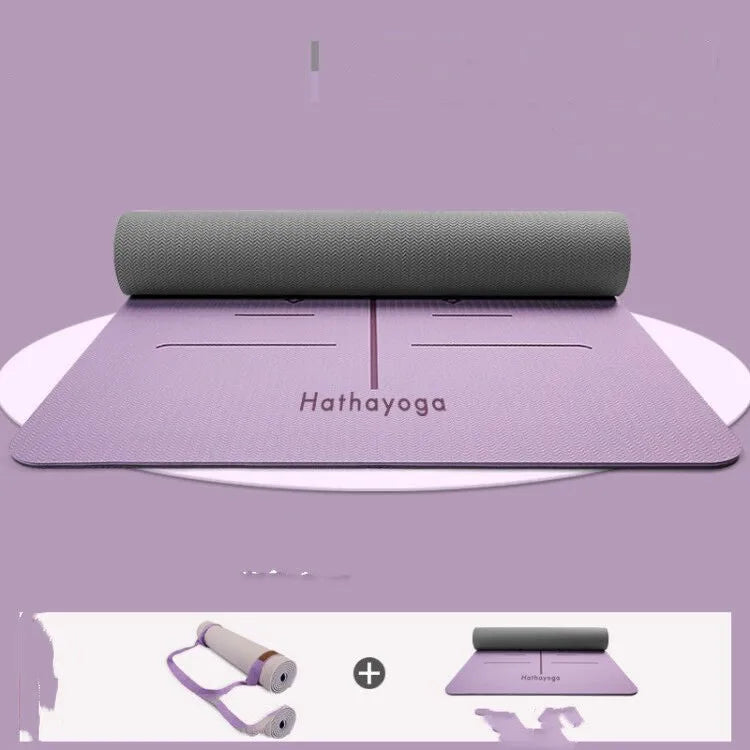 Beginner yoga mat 183cm x 80cm, 7mm non-slip STPE with asana guide line, galaxy grey and blue