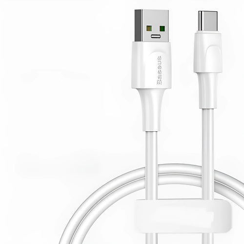 Baseus black and white Android fast charging cables with Micro USB plug, showing 1m and 2m lengths.