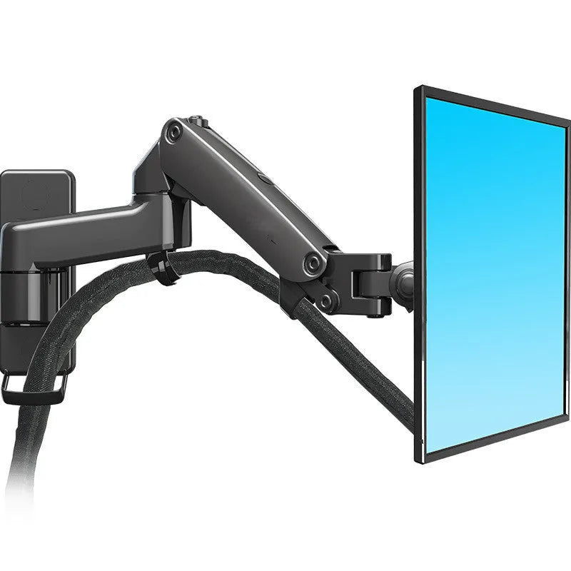 Black wall-mounted computer monitor stand with telescopic arm and rotation function
