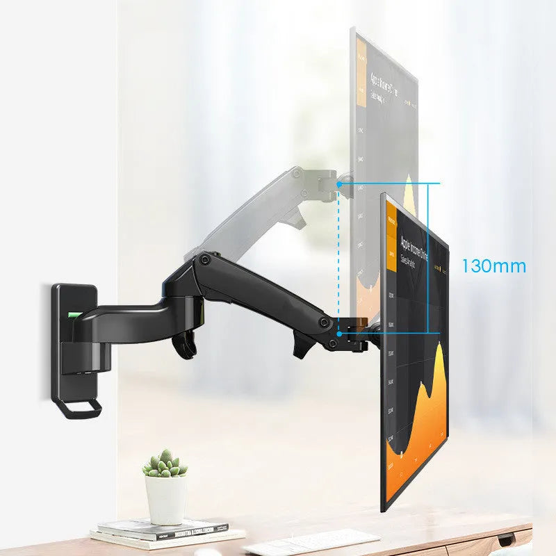 Black wall-mounted computer monitor stand with telescopic arm and rotation function