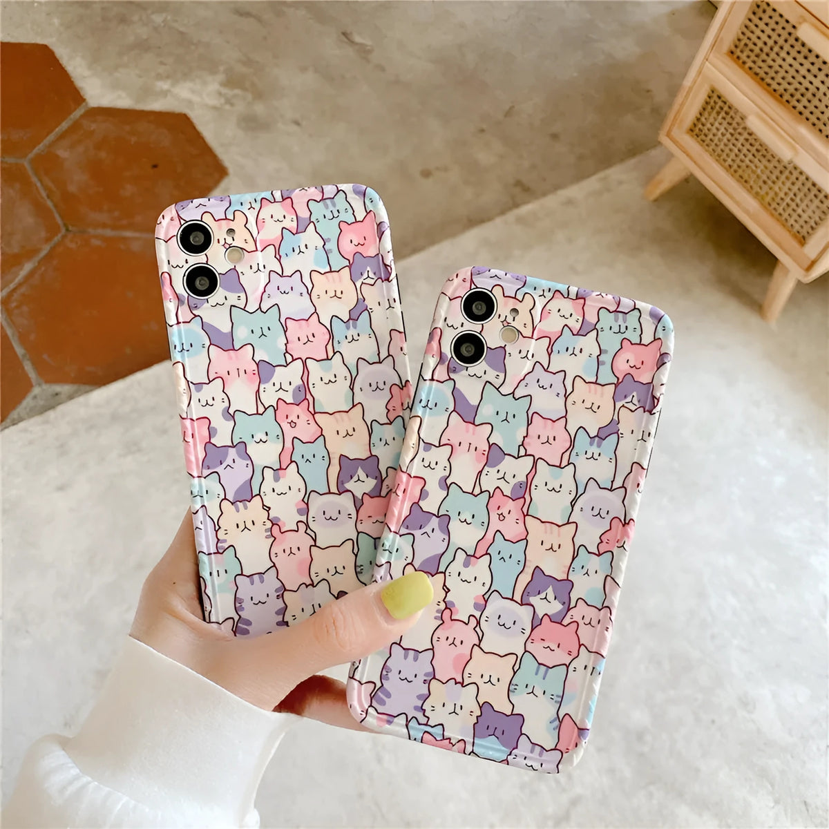 Colourful cartoon design on a soft TPU protective case for an Apple iPhone.