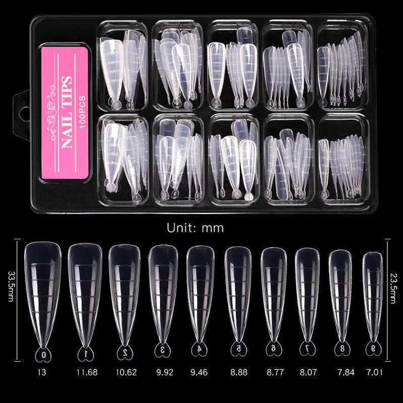 Transparent ultra-thin non-marking nail art sheets in a square box with scale and nail clip