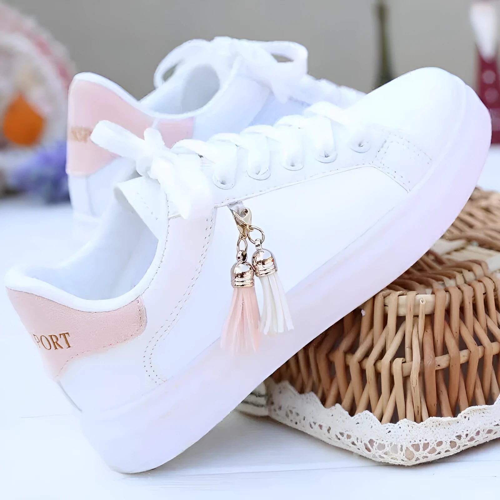 White women's mesh fashion sneakers with breathable design and Korean casual style