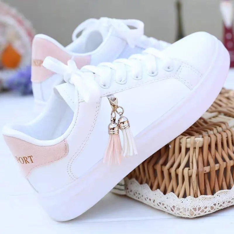 White women's mesh fashion sneakers with breathable design and Korean casual style