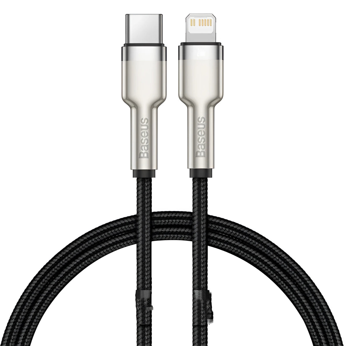 20W Type-C to Apple fast charging cable with single head connector, shown in black, dark green, white and purple, lengths 0.25m, 1m and 2m
