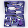 Ten-piece gardening tool set with iron heads and plastic handles in green colour