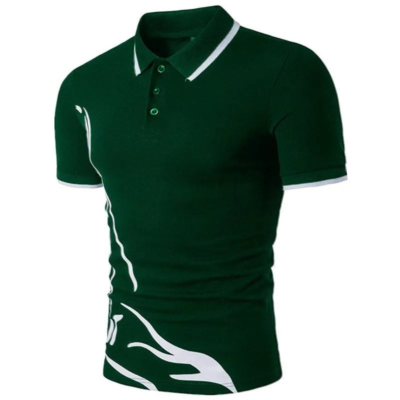 Mens cotton printed lapel short-sleeved T-shirt in white front view