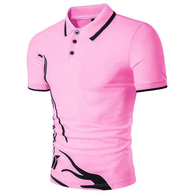 Mens cotton printed lapel short-sleeved T-shirt in white front view