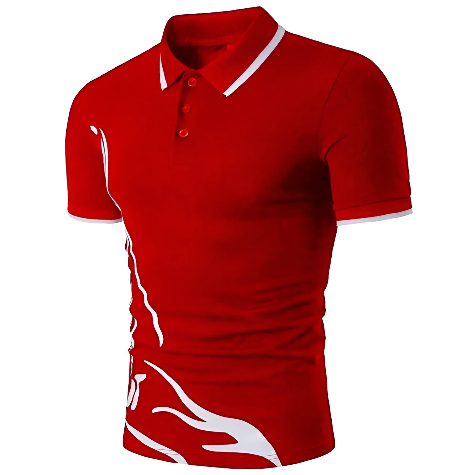 Mens cotton printed lapel short-sleeved T-shirt in white front view