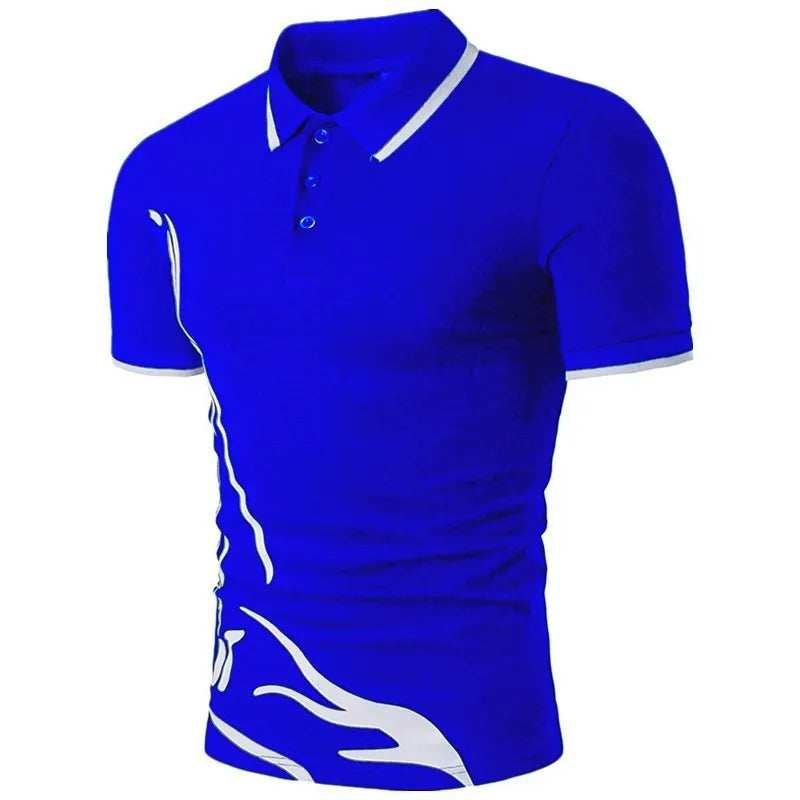 Mens cotton printed lapel short-sleeved T-shirt in white front view