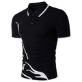 Mens cotton printed lapel short-sleeved T-shirt in white front view
