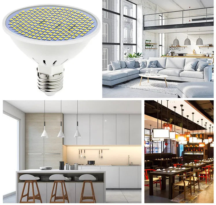 E27 screw-in LED light bulb with white polycarbonate body, shown in warm and cool white colour temperatures.