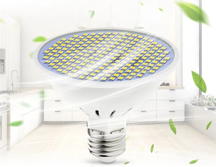 E27 screw-in LED light bulb with white polycarbonate body, shown in warm and cool white colour temperatures.