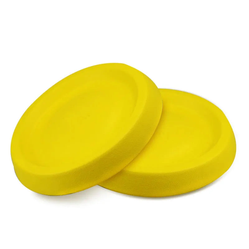Yellow EVA plastic dog throwing toy for fetch games and training.
