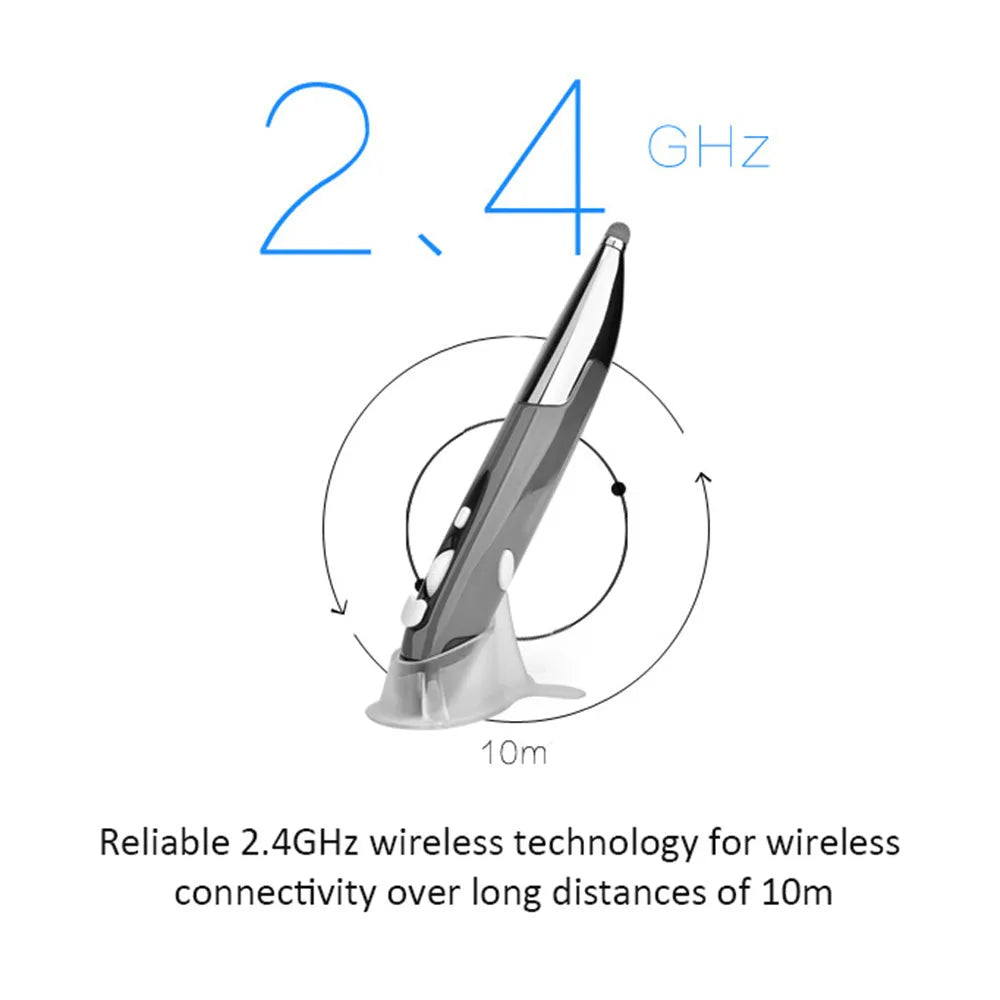 Pen-shaped wireless optical mouse in red with 1600 DPI 2.4GHz USB receiver on a white background